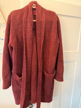 Cozy Open-Front Women’s Sweater Cardigan - Rust Red